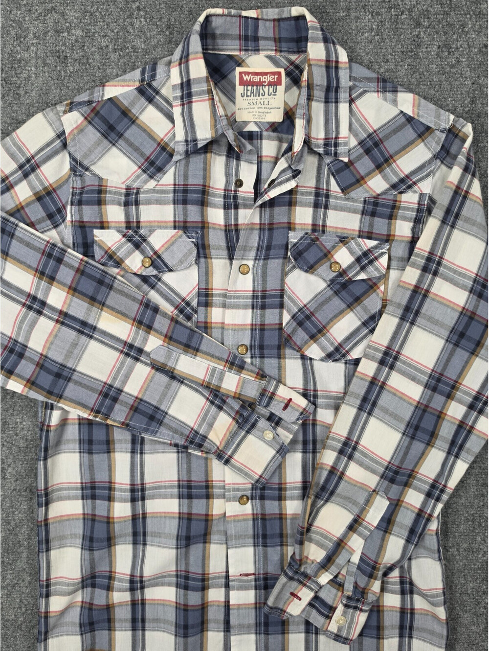 Wrangler Jeans Co Men's Small Western Pearl Snap Shirt Plaid Cowboy Long Sleeve